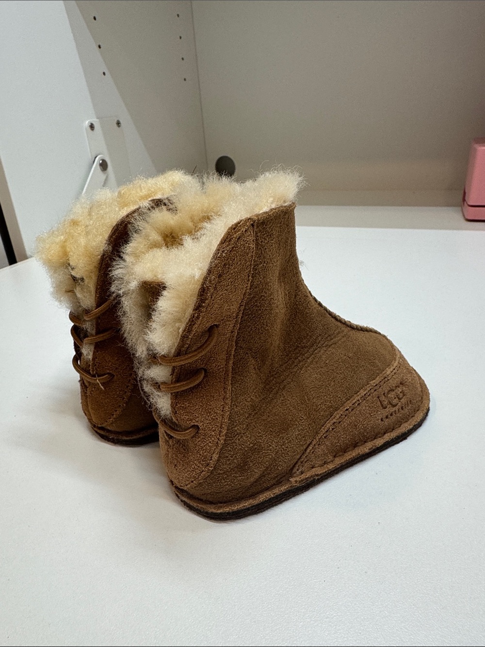 UGG Kids Chestnut Suede Sheepskin Booties with Plush Fur